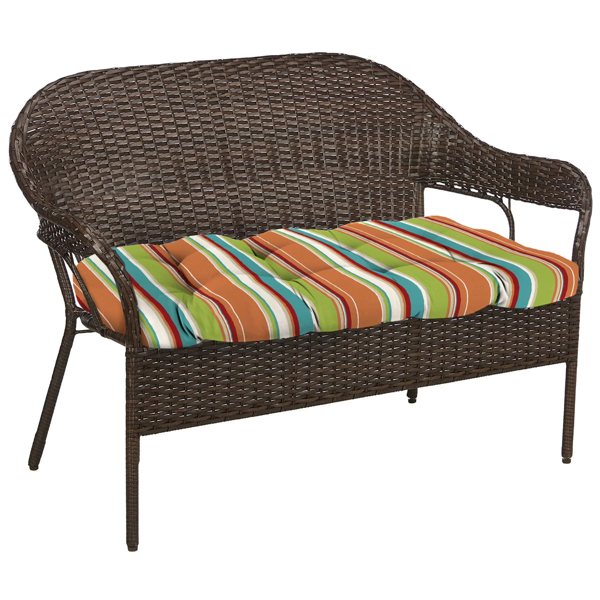 Multicolor Stripe Tufted Outdoor Settee Bench Cushion X62828