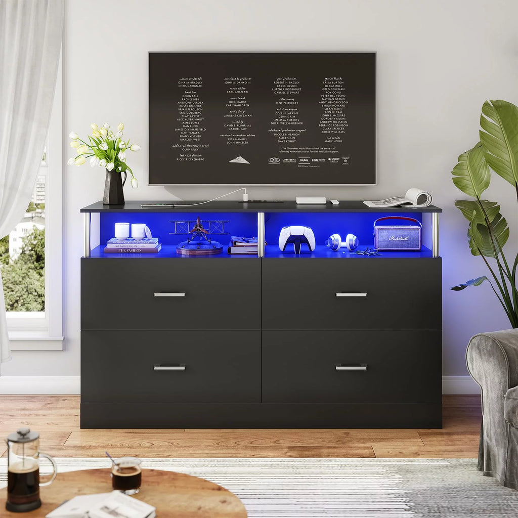 Black 6 Drawer Dresser with Charging Station and LED Light T52613