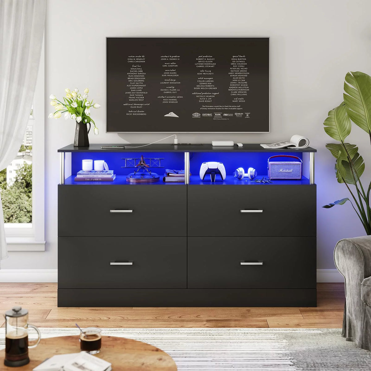 Black 6 Drawer Dresser with Charging Station and LED Light T52613