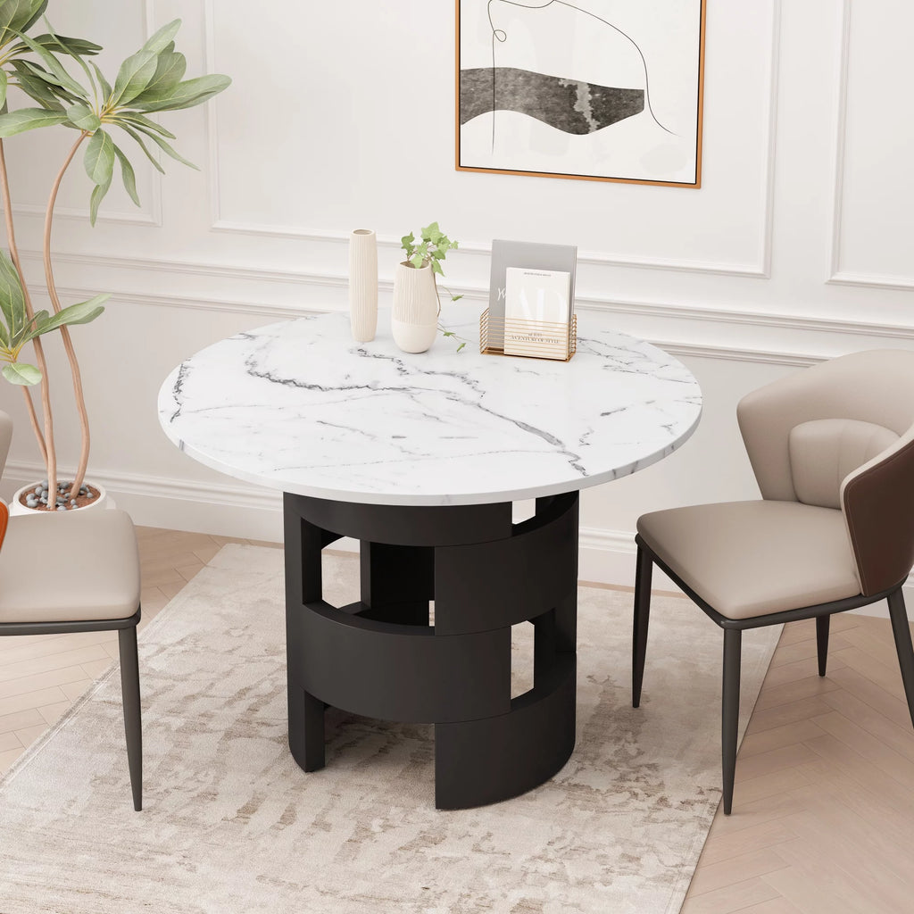 42.12" Round Dining Table with Printed Black Marble Top S3165