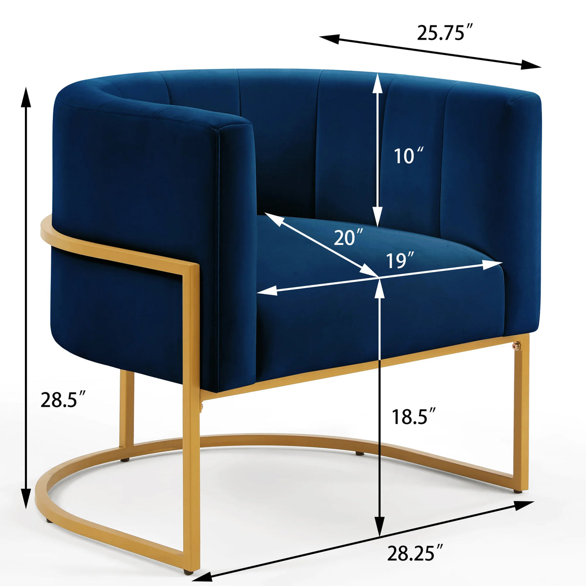 Navy Blue Velvet Armchair with Gold Metal Base B956