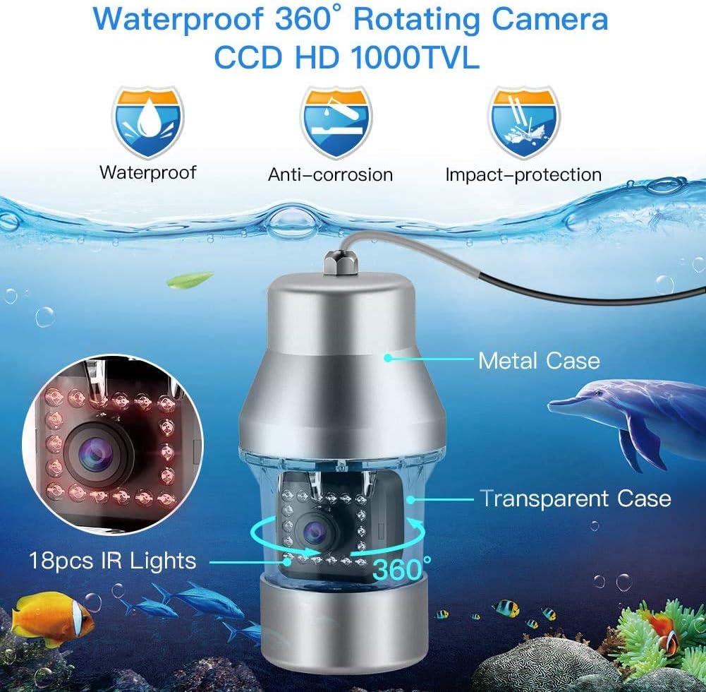 Underwater Fishing Camera 9 inch 360° Camera 1000TVL 18 IR Lights 30M Cable B444964