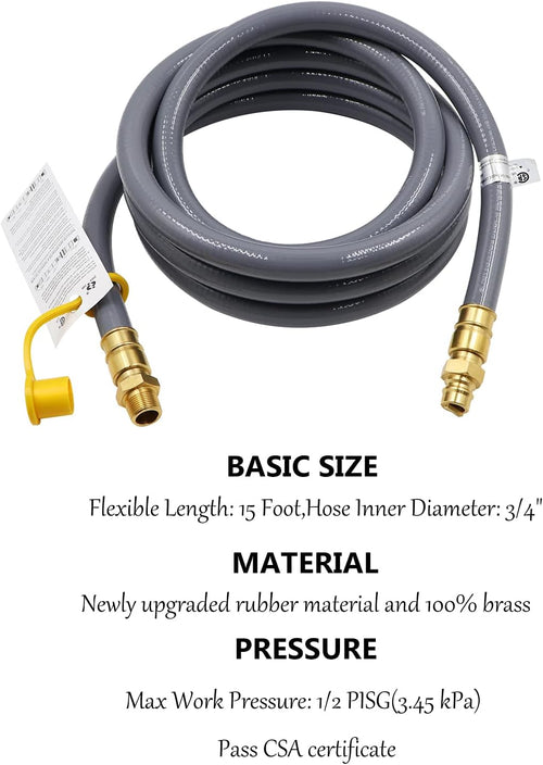 15FT 3/4 Inch ID Natural Gas Hose with Quick Connect Fittings N7109