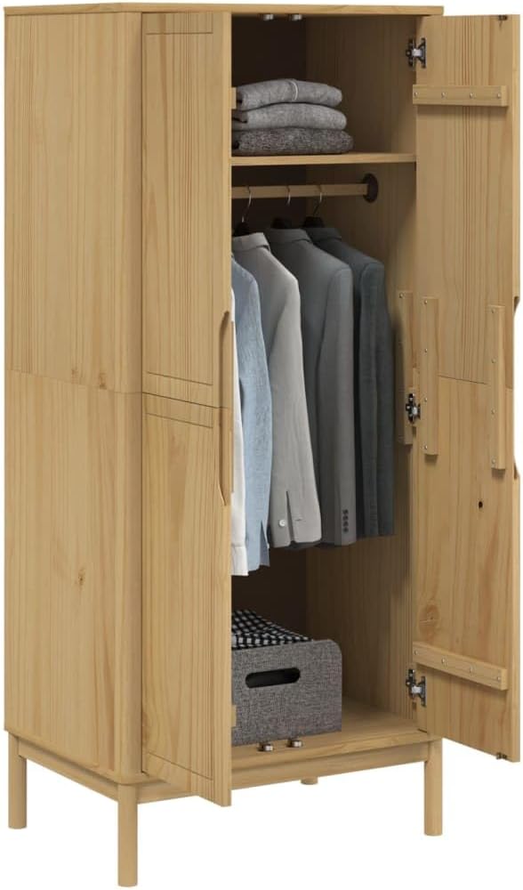 Solid Pine Wood Wax Brown Wardrobe K39560