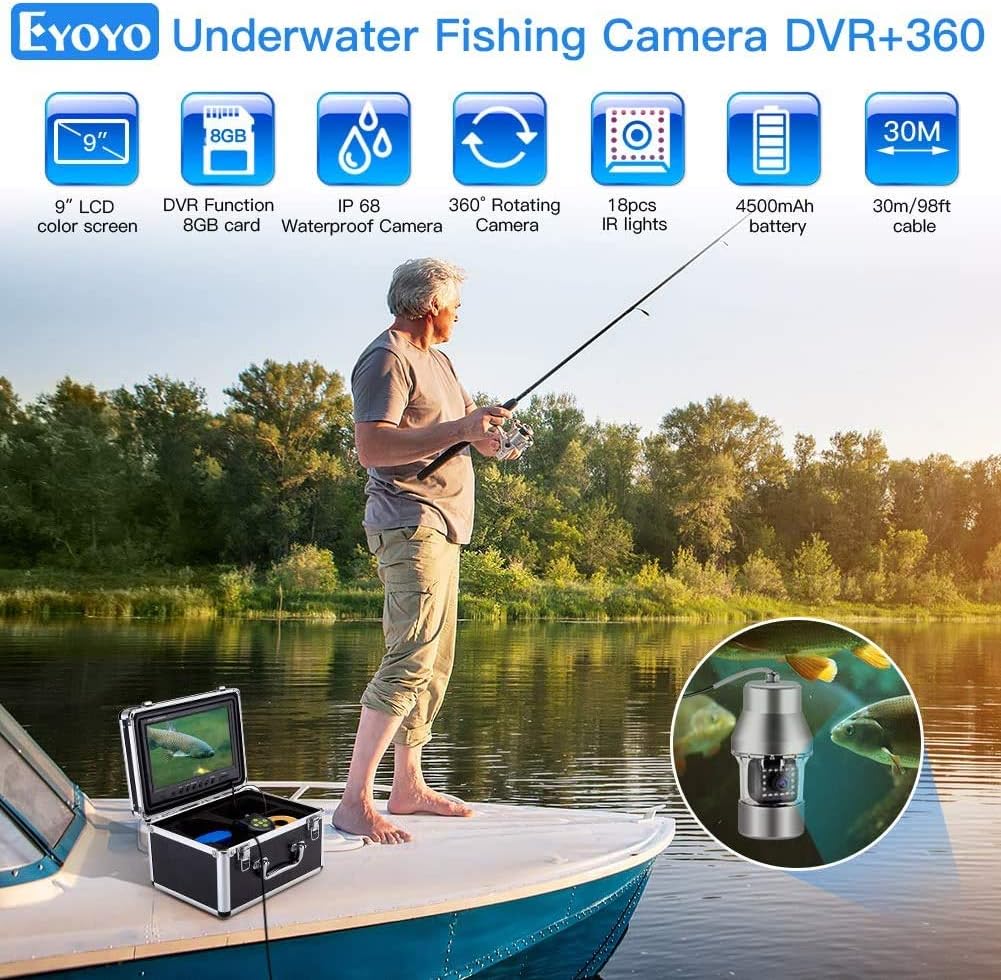 Underwater Fishing Camera 9 inch 360° Camera 1000TVL 18 IR Lights 30M Cable B444964
