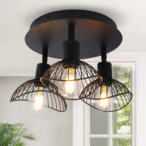 3-Lights Industrial Iron Cage Ceiling Light I348