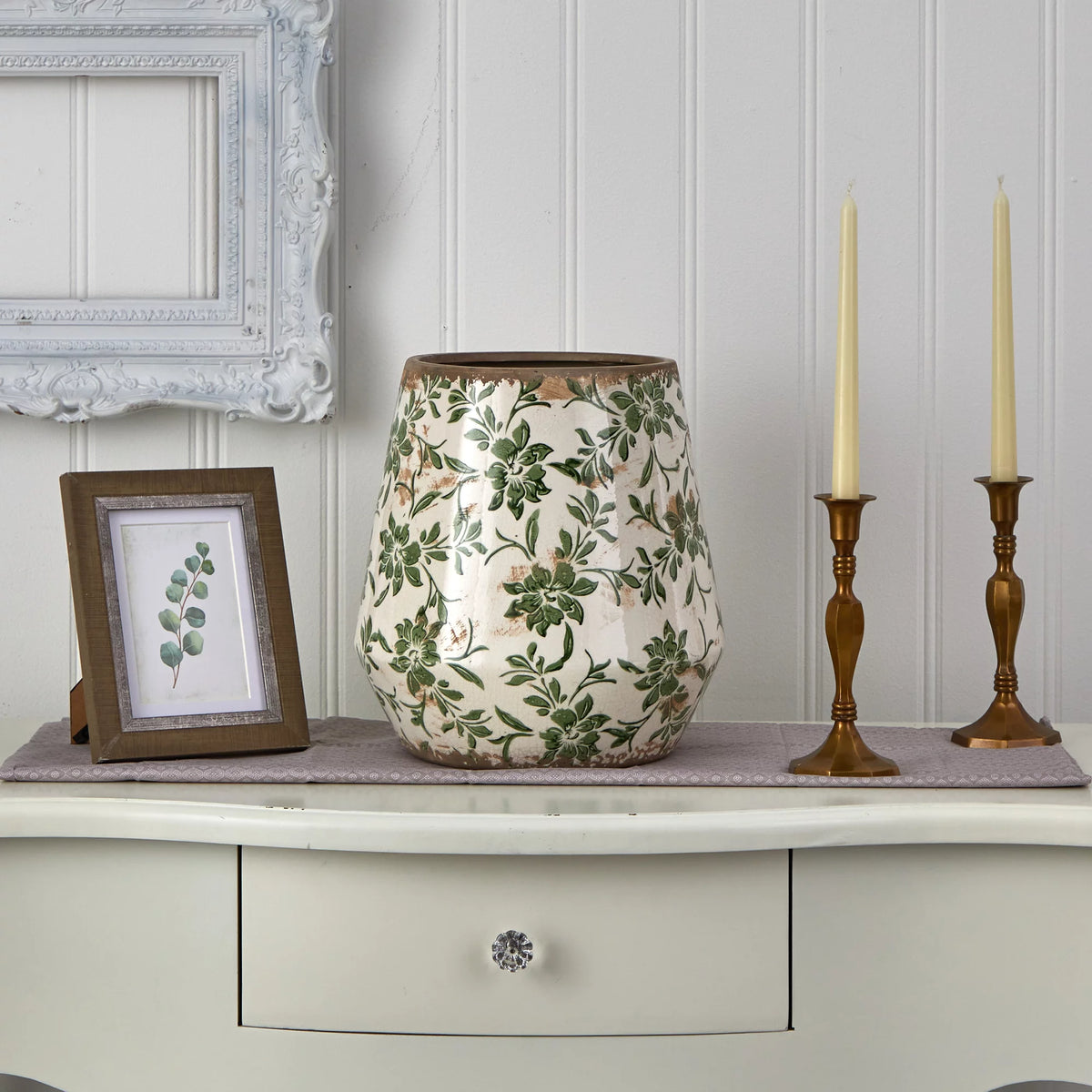 11.5" x 11.5" x 12" Green Ceramic Planter V782