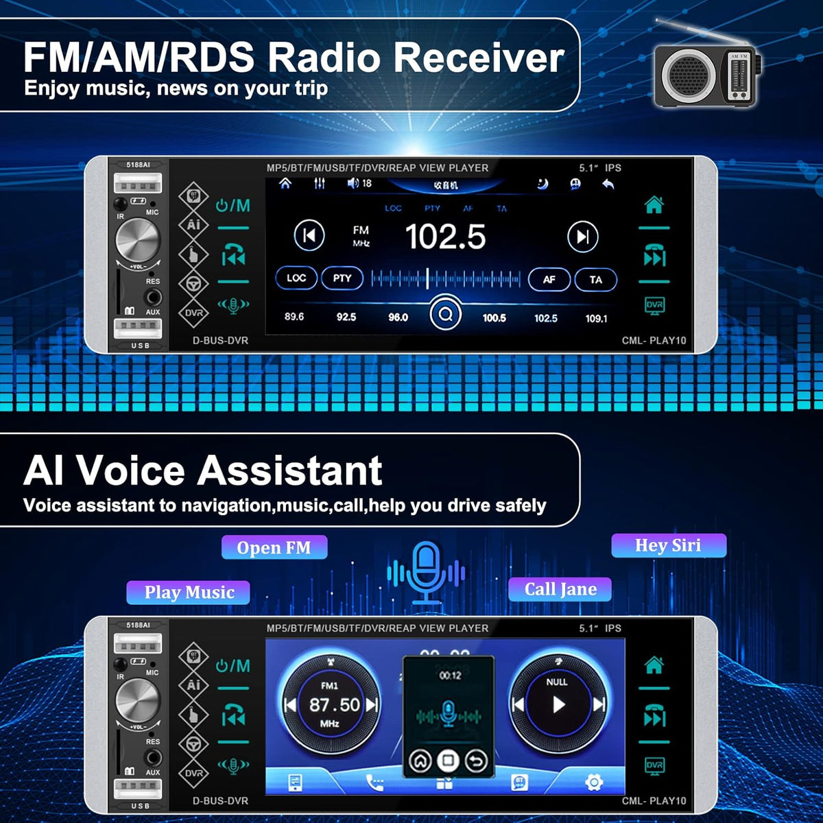 Single Din Car Stereo 5.1 Inch Touch Screen MP5 Player O421819