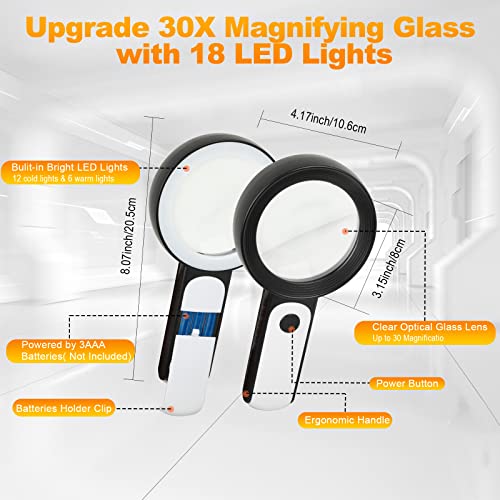 30X Handheld Magnifying Glass with 12 LED Light W394898
