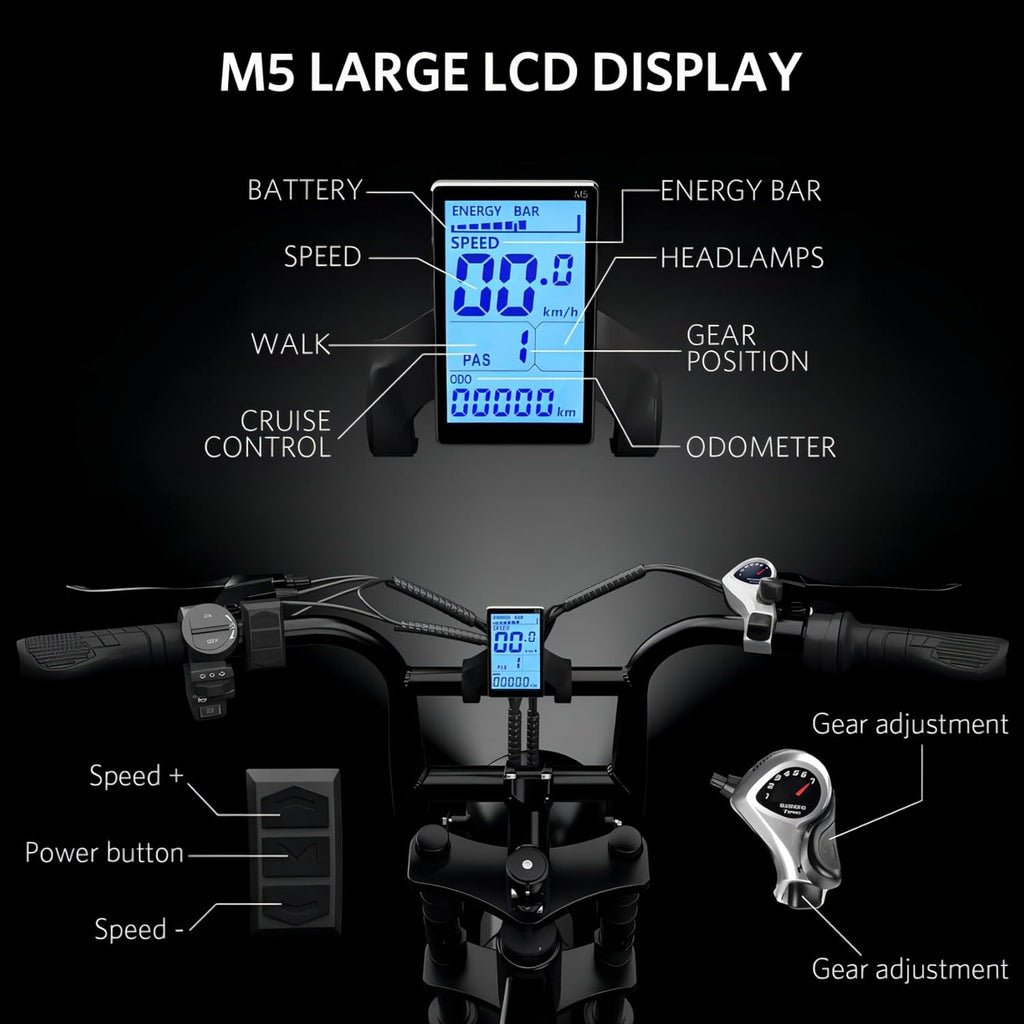 20" Fat Tire 750W 48V 15Ah 7-Speed Electric Bike Black E52751