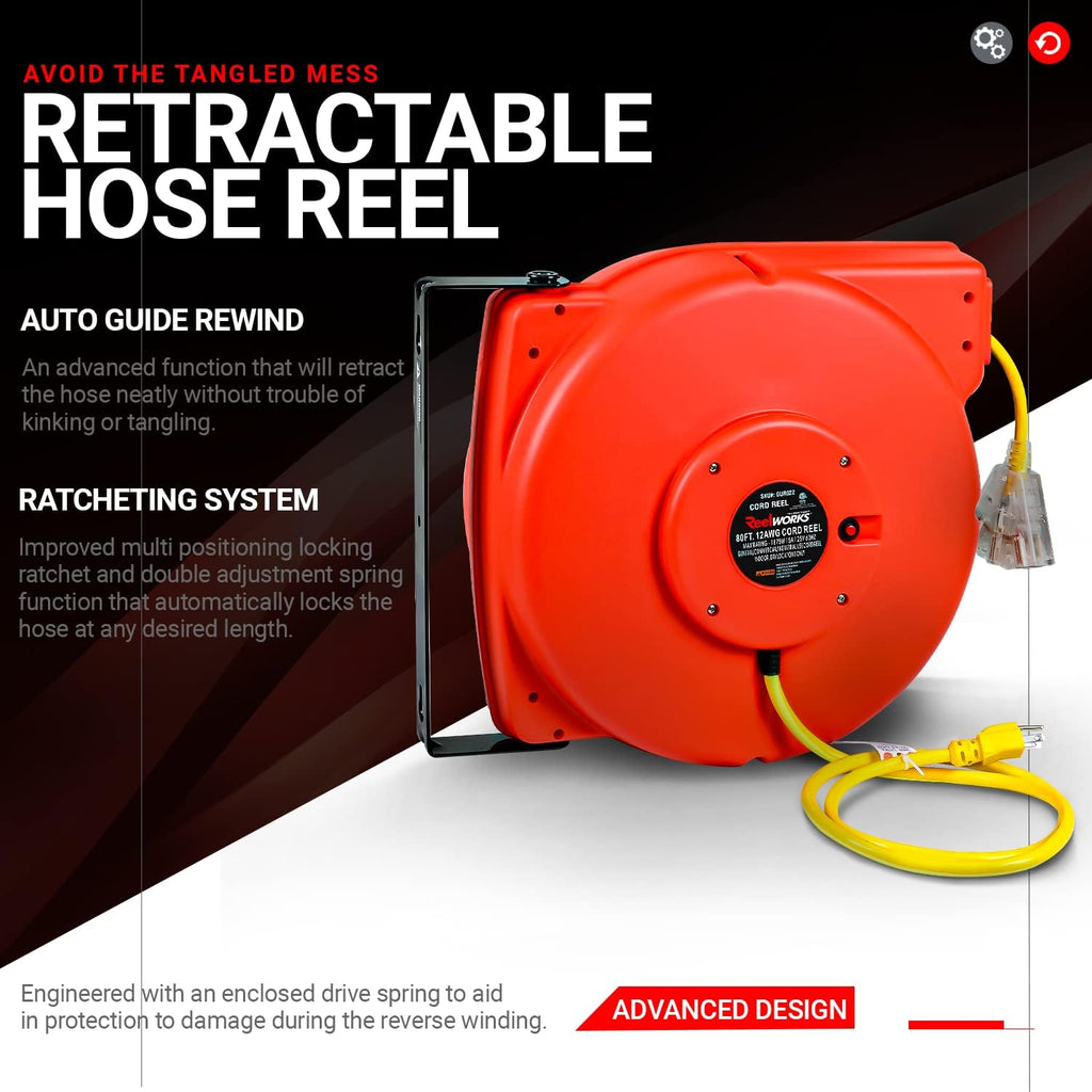 12awg x 80' Retractable Extension Cord Reel J714506