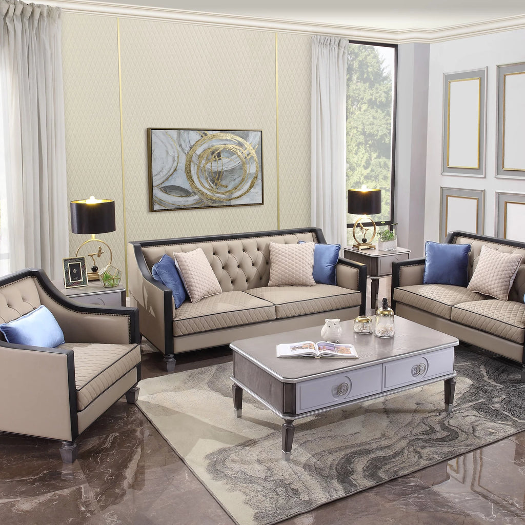 Tan Black Charcoal Sofa with 4 Pillows P849322