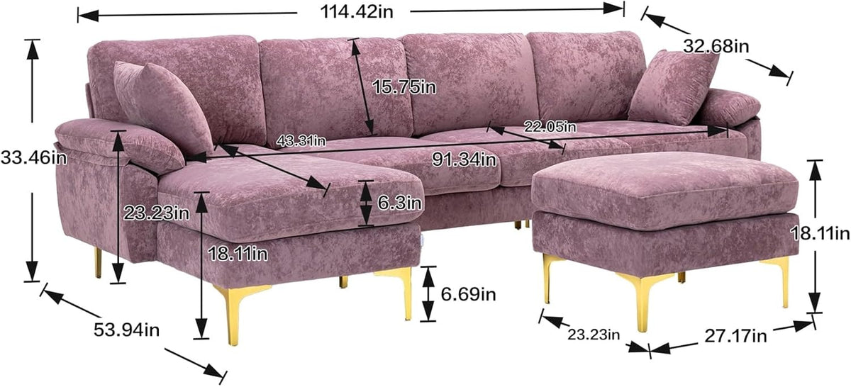 Purple Polyester U-Shape Sectional Sofa O8742