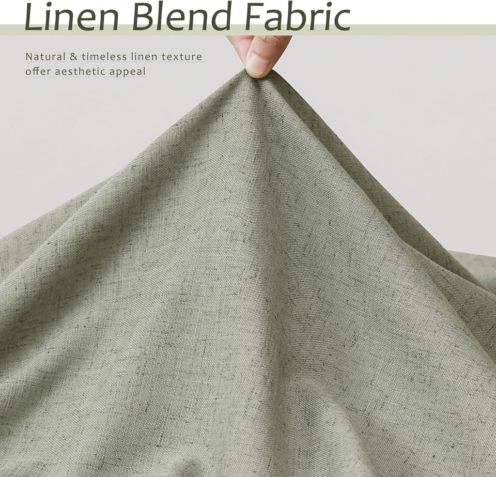 Sage Green Semi Sheer Linen Curtains 84 Inch Length 2 Panels Set Back Pocket 52x84 C6257