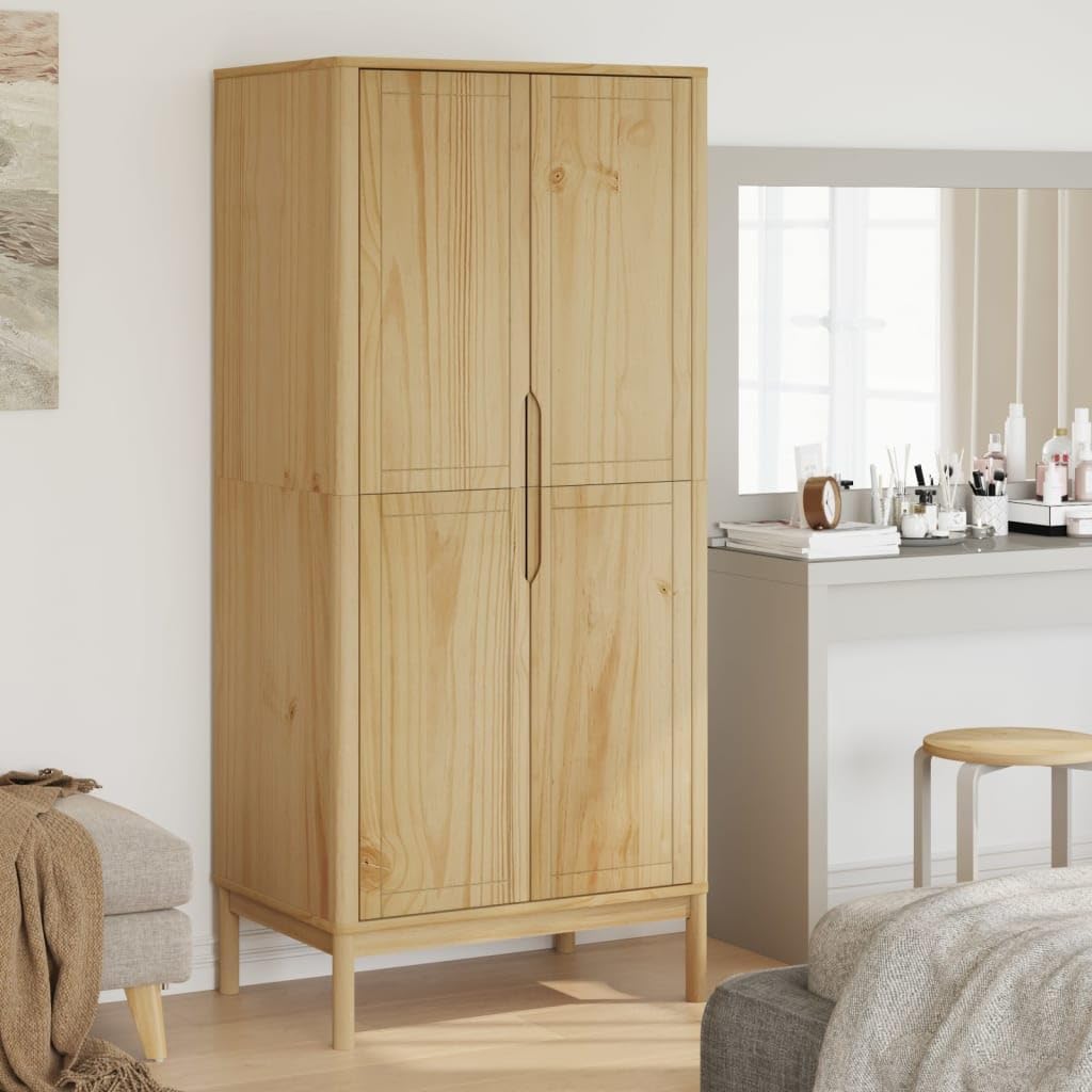 Solid Pine Wood Wax Brown Wardrobe K39560