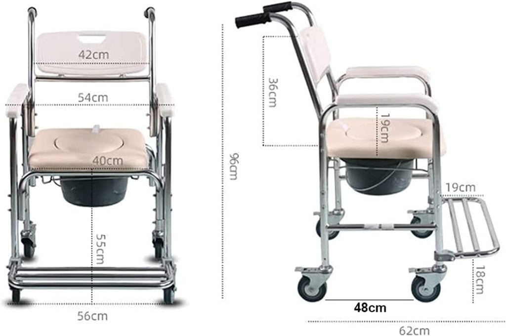 Shower Commode Chair with Wheels, 3 in 1 Shower Wheelchair with Anti Skid Arms 4 Locking Casters Detachable Bucket Shower Chair L22160