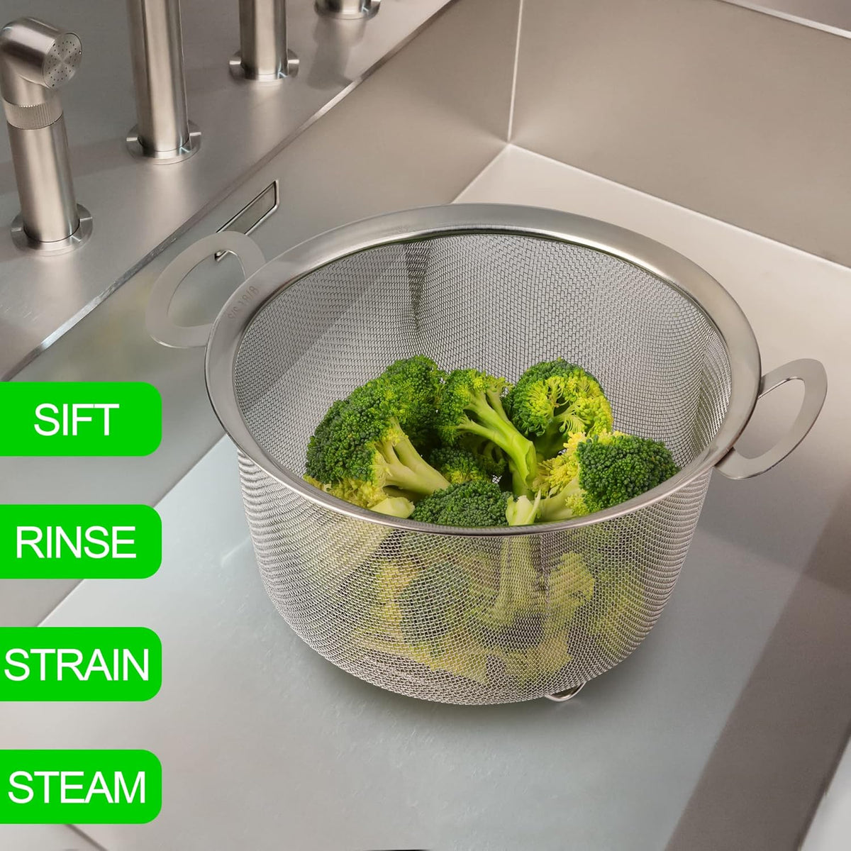 2 Pack 18/8 Stainless Steel Fine Mesh Colander (4Qt and 3Qt) N9471