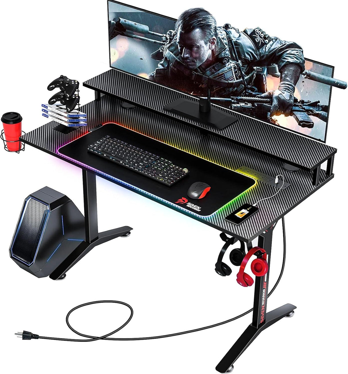 55 Inch Gaming Desk with RGB Mouse Pad C9216