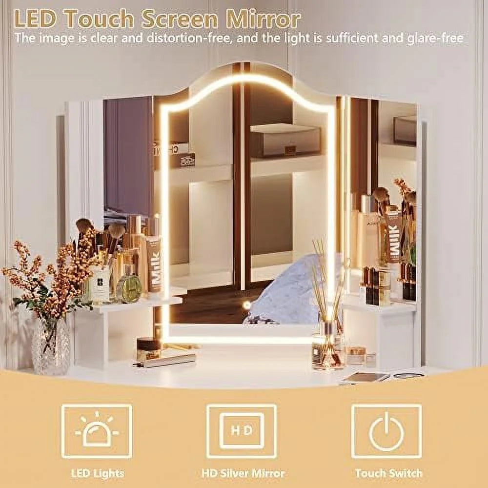 Grey Vanity Desk with Mirror and Lights and Drawers D49028