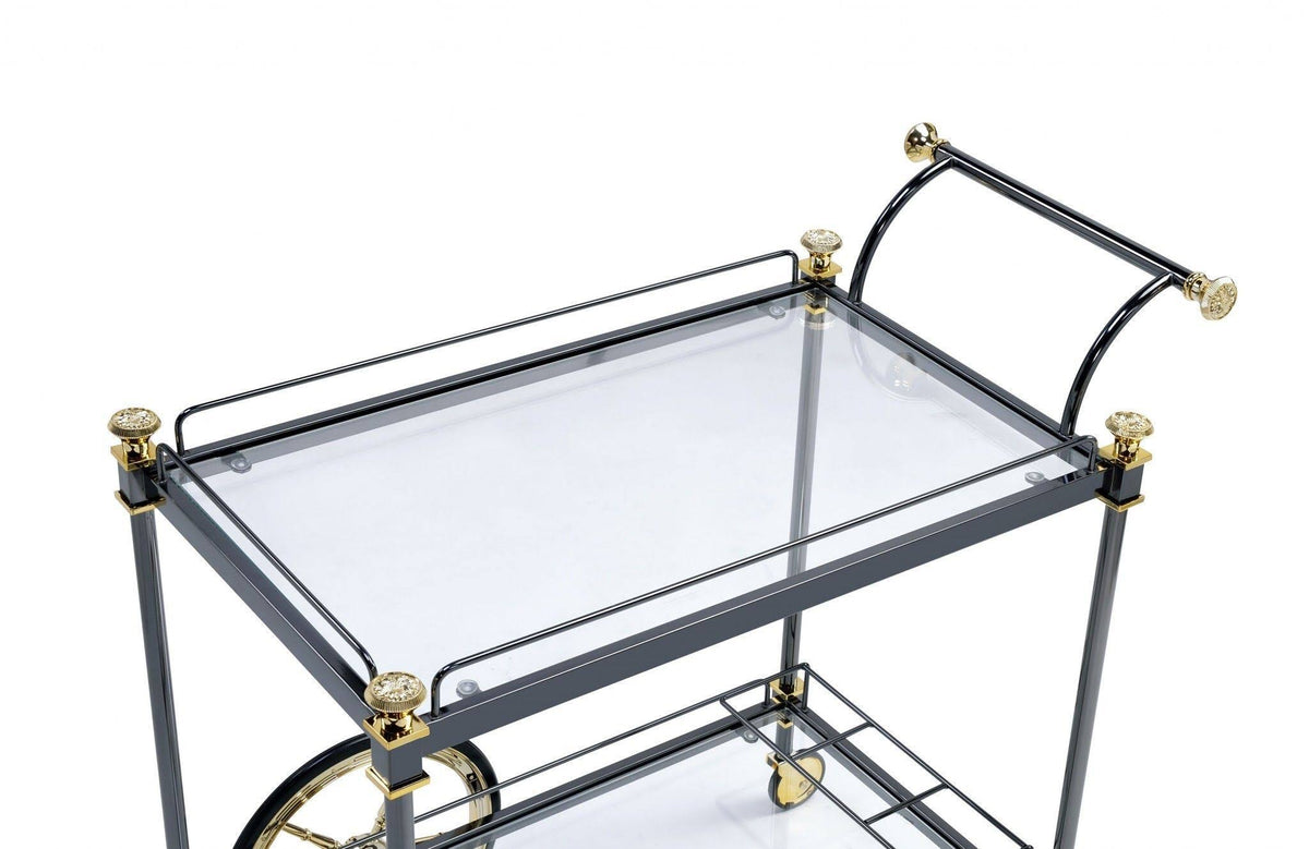 Black Gold Clear Glass Metal Serving Cart S945