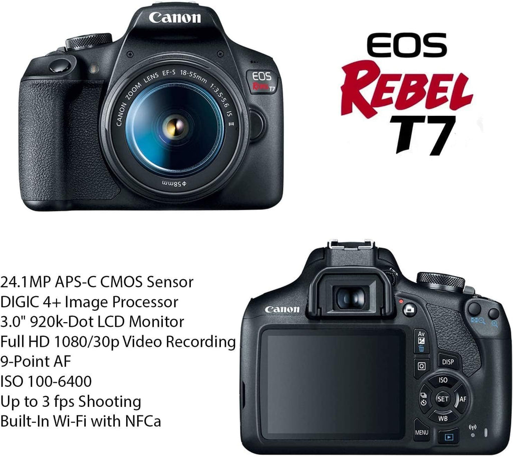 Canon EOS Rebel T7 DSLR Camera with 18-55mm is II Lens & Canon EF 75-300mm III Lens Bundle + 420-800mm Zoom Lens + 64GB Ultra Memory + Filters + Monopod (Renewed) M379722