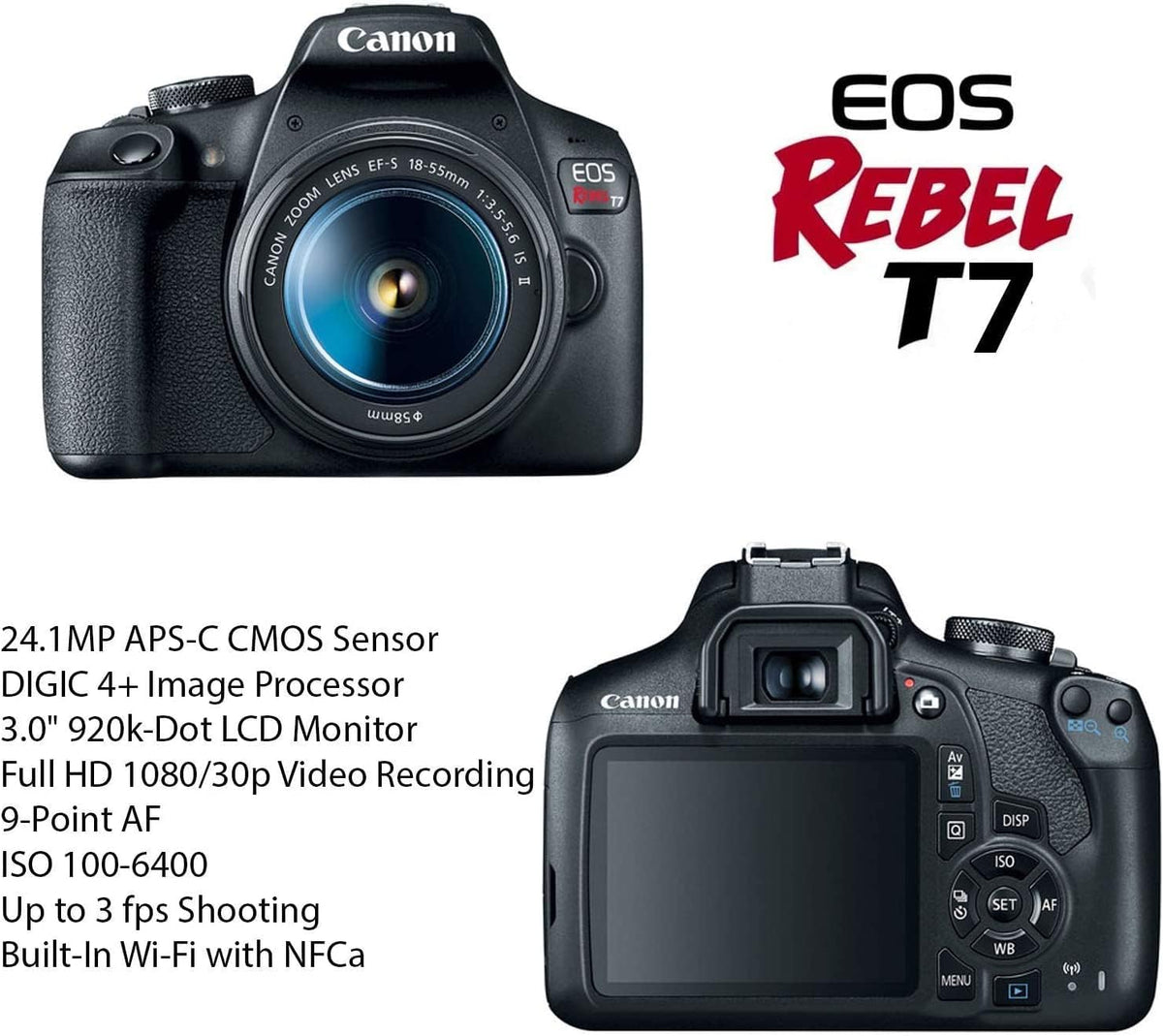 Canon EOS Rebel T7 DSLR Camera with 18-55mm is II Lens & Canon EF 75-300mm III Lens Bundle + 420-800mm Zoom Lens + 64GB Ultra Memory + Filters + Monopod (Renewed) M379722