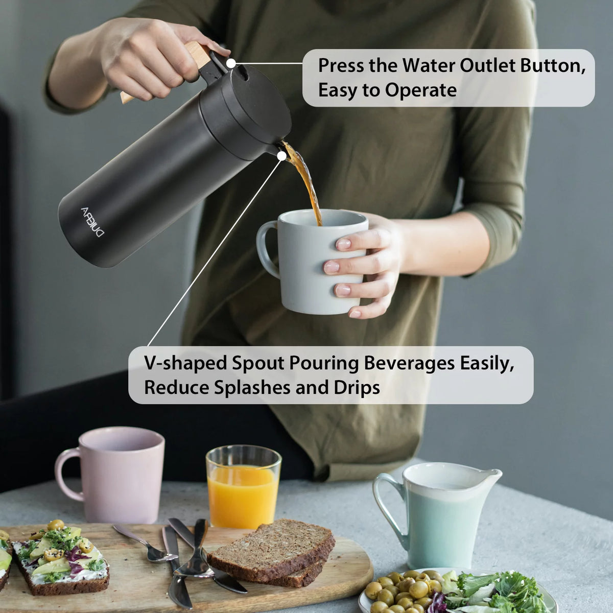 Black Stainless Steel 51 Ounces Thermal Coffee Carafe J896636
