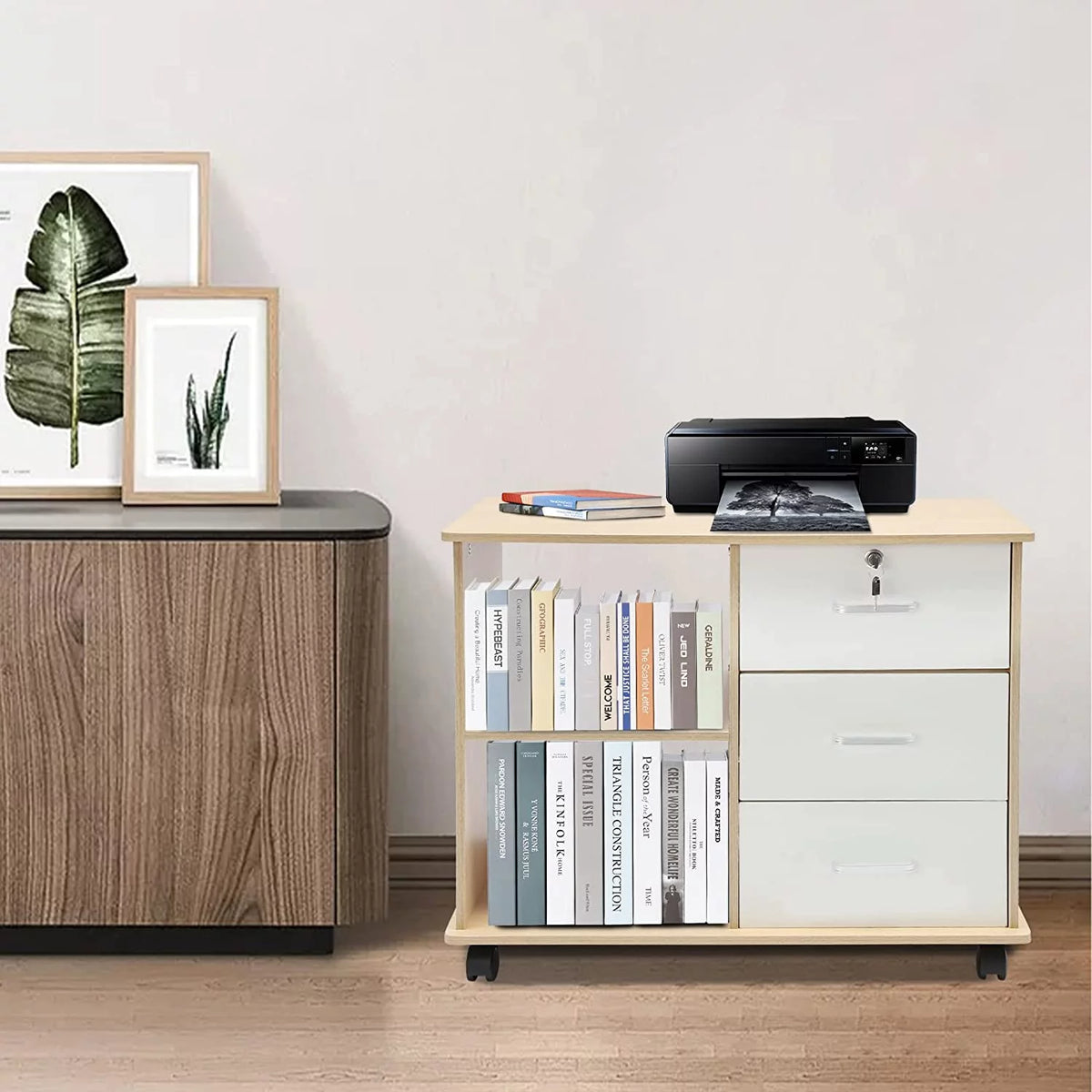 Mobile Lateral Filing Cabinet with Open Storage Shelves A23273