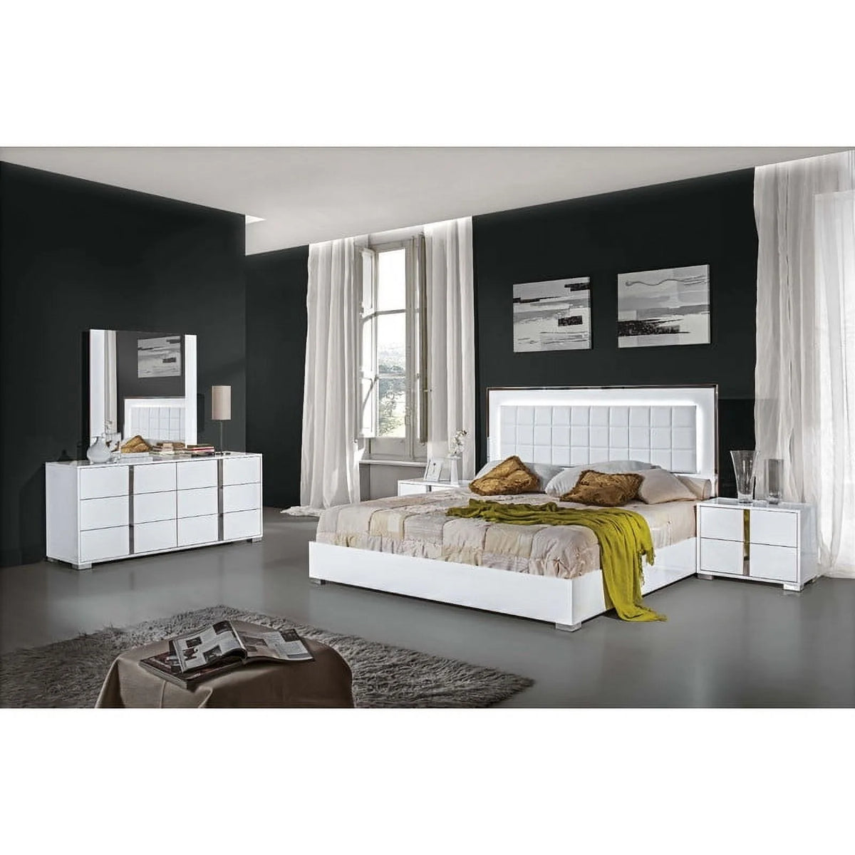 White High Gloss King Size 3-Piece Bedroom Set W70494