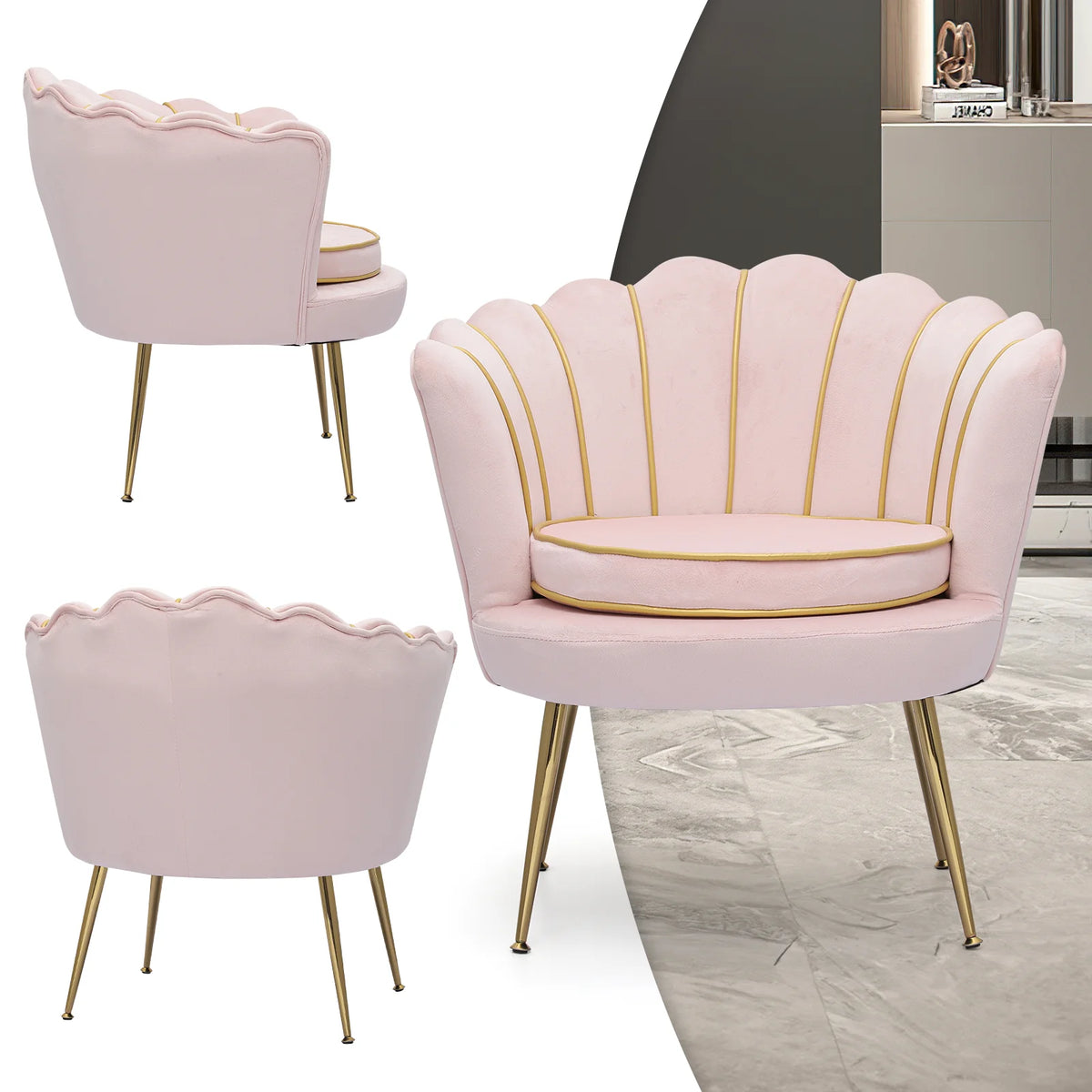 Light Pink Velvet Accent Chair with Pillow O9089