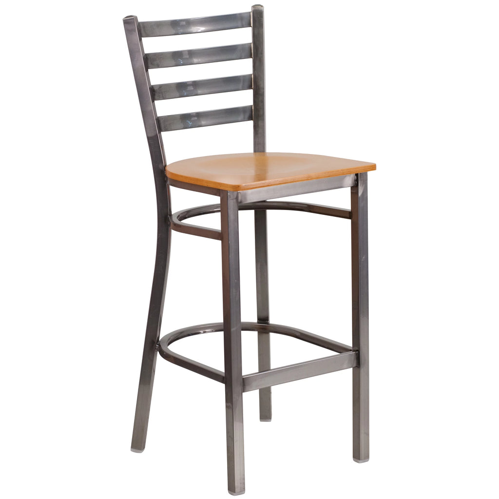 Clear Coated Metal Ladder Back Barstool Q48291