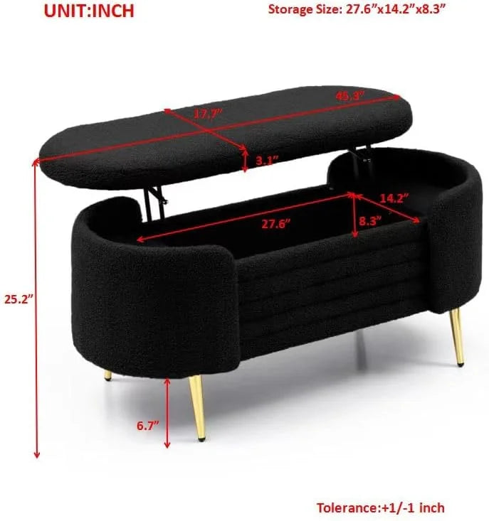 Black Sherpa Fabric Storage Bench I768