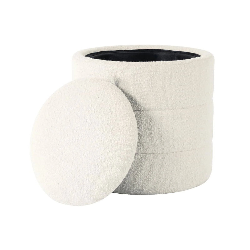 Cream Boucle Round Storage Ottoman H44020