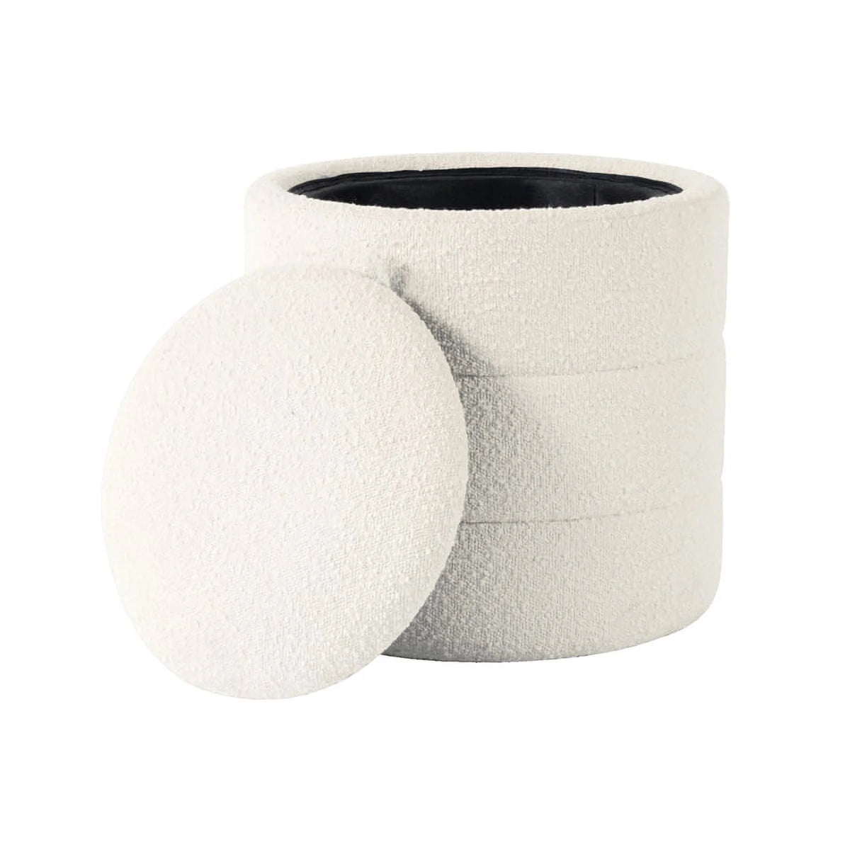 Cream Boucle Round Storage Ottoman H44020
