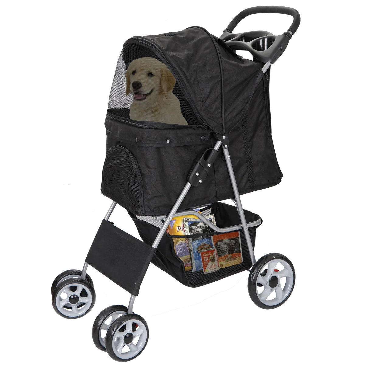 Folding Pet Stroller 4 Wheels Black T7749