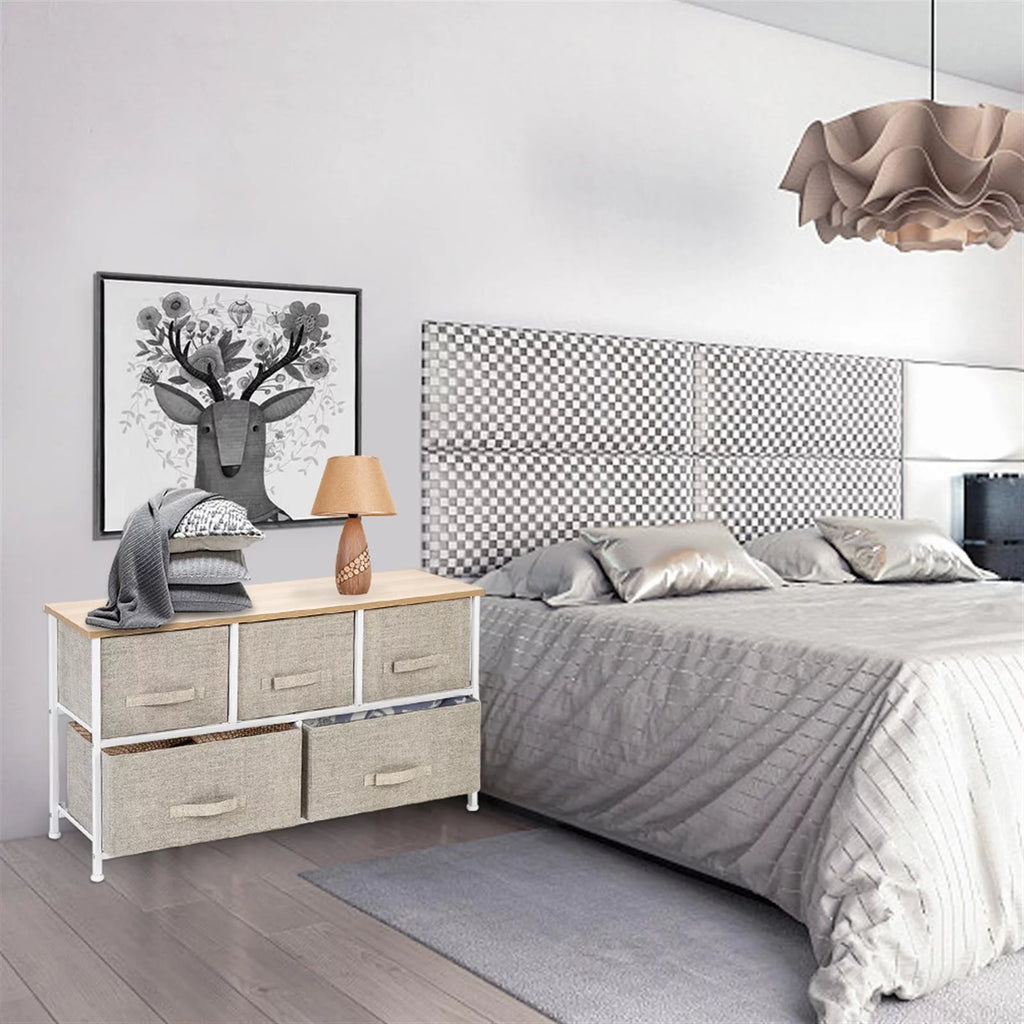 2-Tier Wide Closet Dresser with 5 Fabric Drawers R170690
