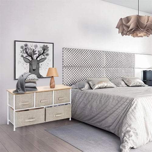 2-Tier Wide Closet Dresser with 5 Fabric Drawers R170690