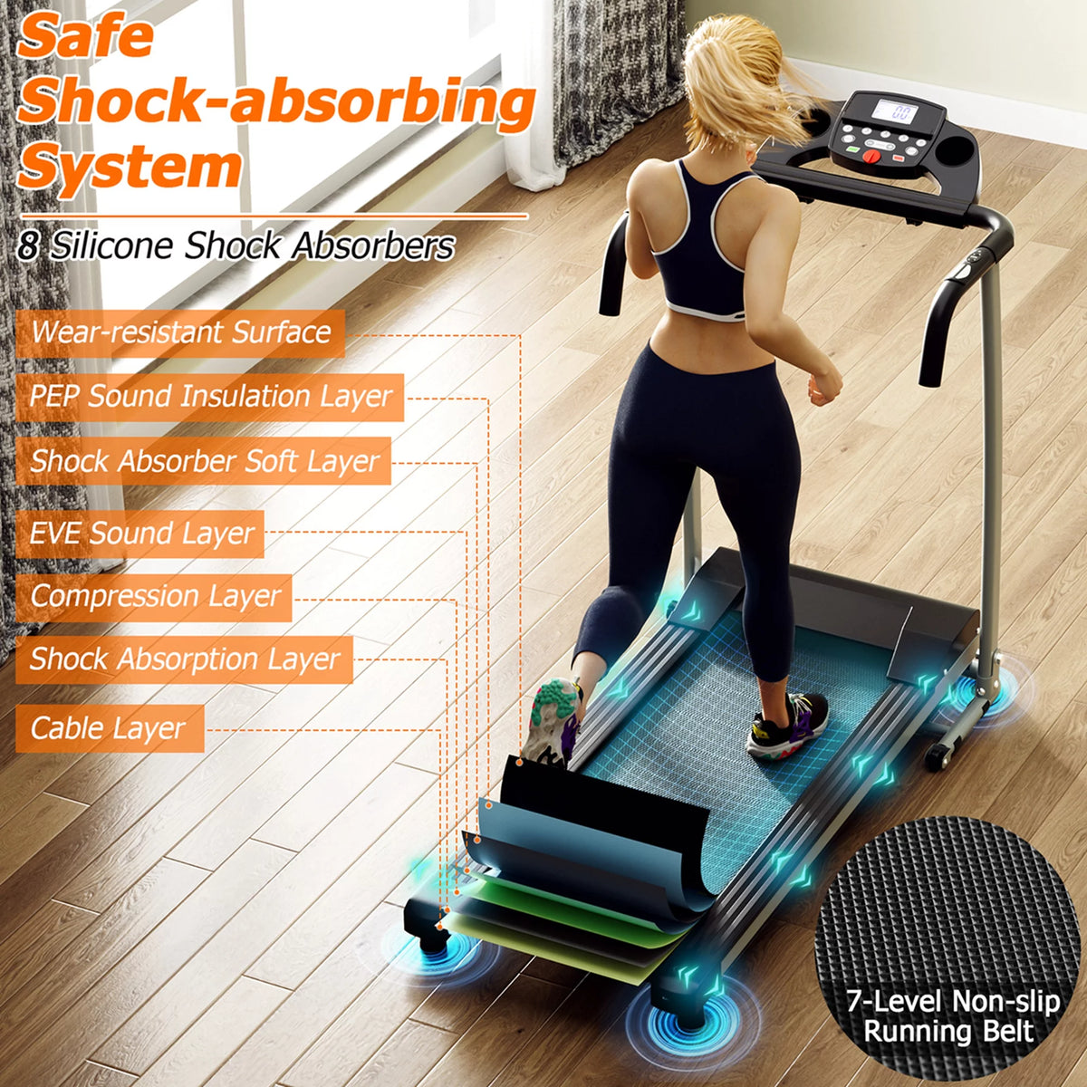 2 HP Folding Treadmill Black P526459