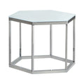 Hexagon Glass Top Accent Table White and Silver M2644