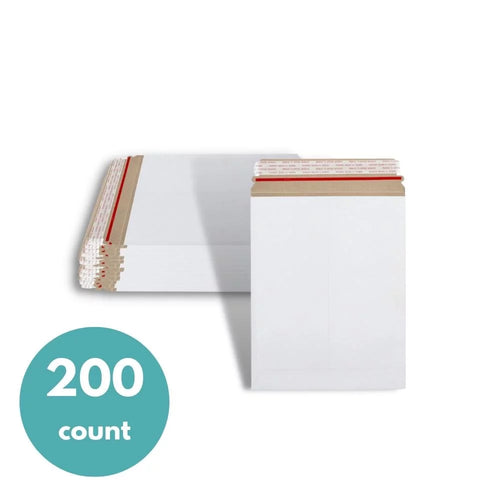 200 Pack White Cardboard Rigid Mailers with Self Adhesive Seal, 9" x 11.5" V456588