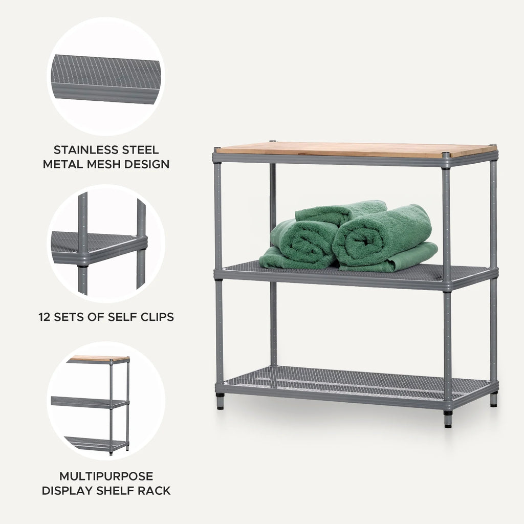 Metal Storage Wood Top Workbench Shelf Unit N878172