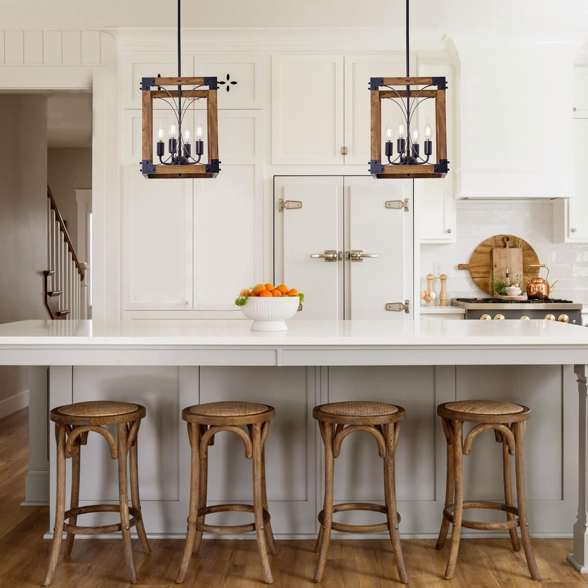 4-Light Wood Chandelier Pendant Light Fixture K1574