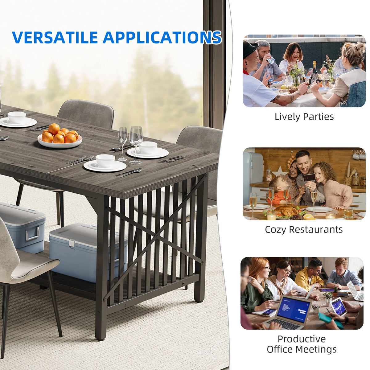 70" Rectangular Wood Dining Table with Storage K6413
