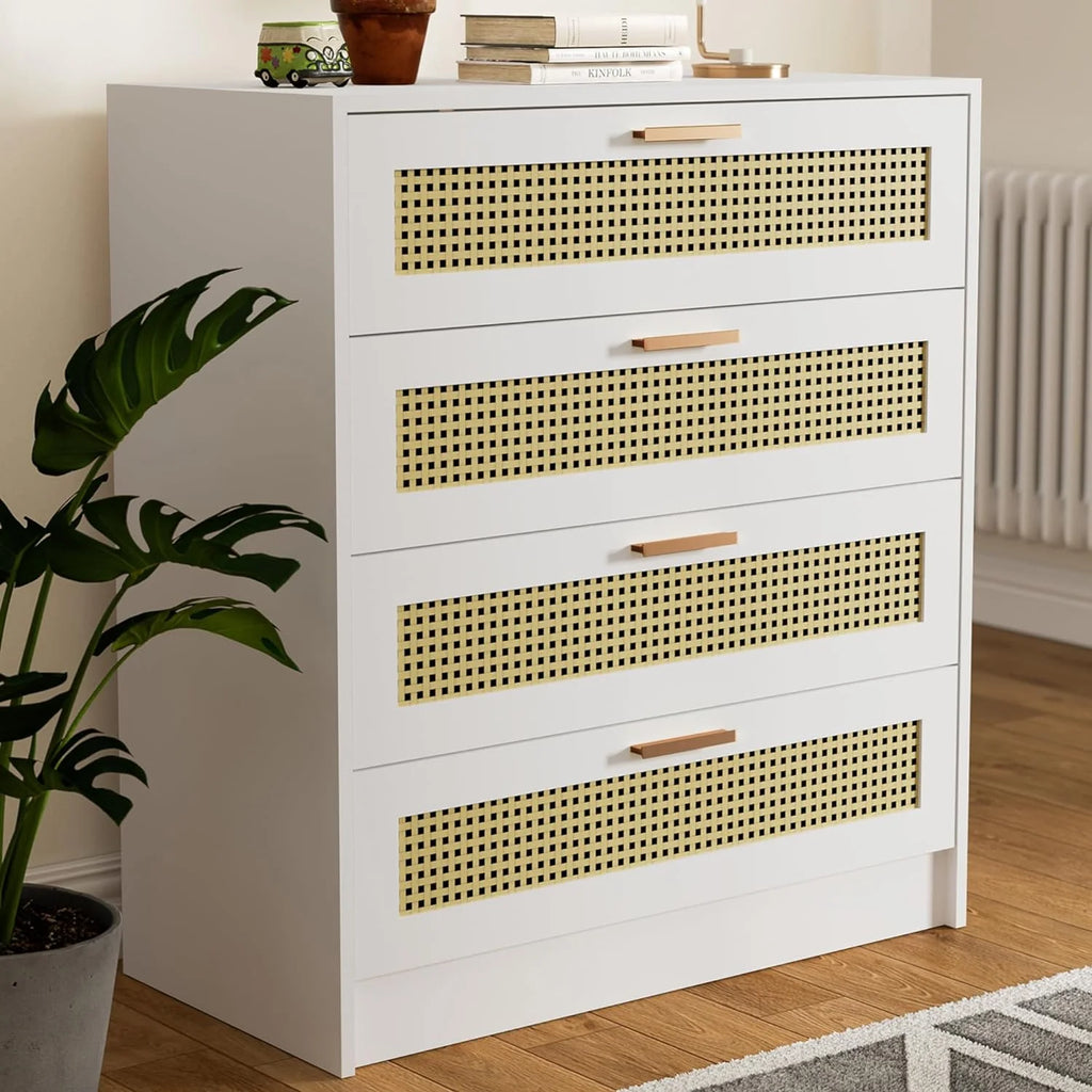 White 4 Drawer Wooden Dresser with Metal Handles T837