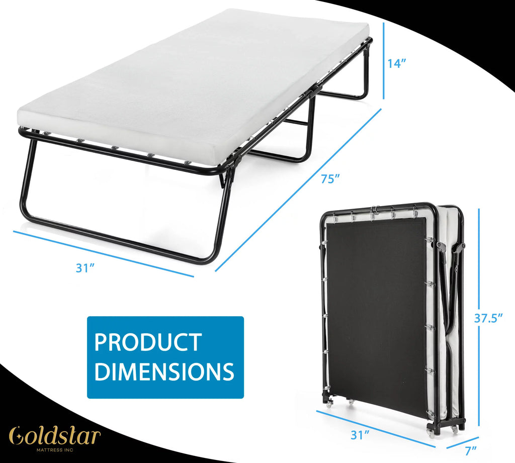 Folding Guest Bed with 3-Inch Foam Mattress and Caster Wheels V7599