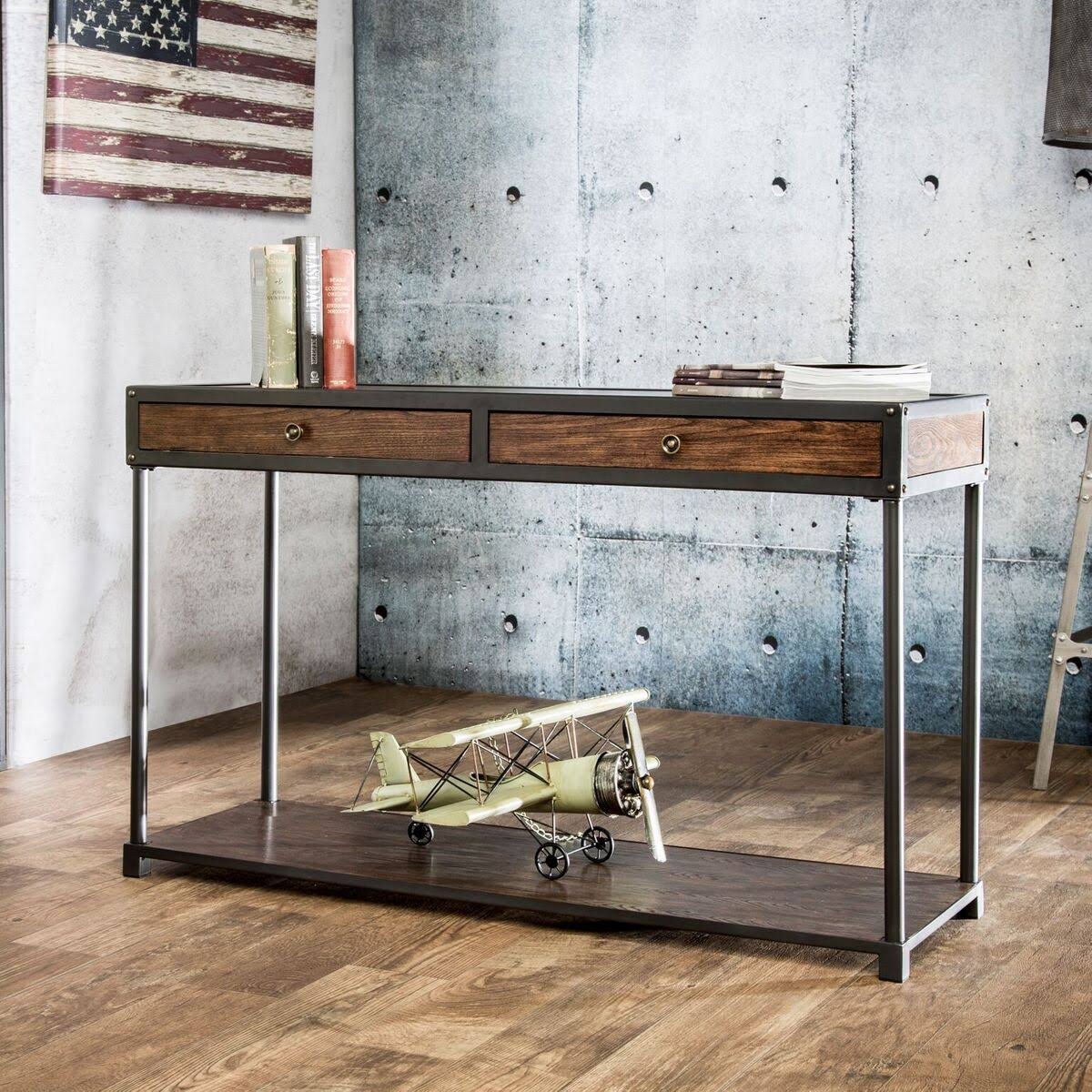 Industrial 2-Drawer Sofa Table in Antique Oak T86871