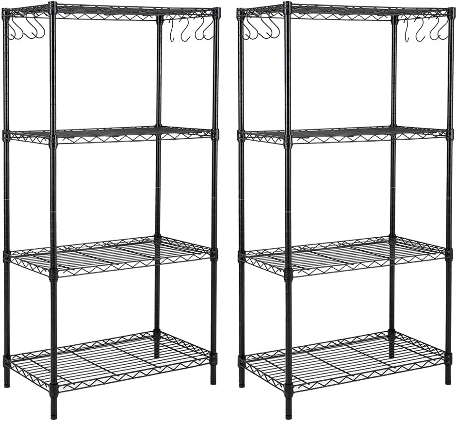 5-Shelf Steel Wire Shelving Unit with 8-Hook, Black, Pack of 2 C4567