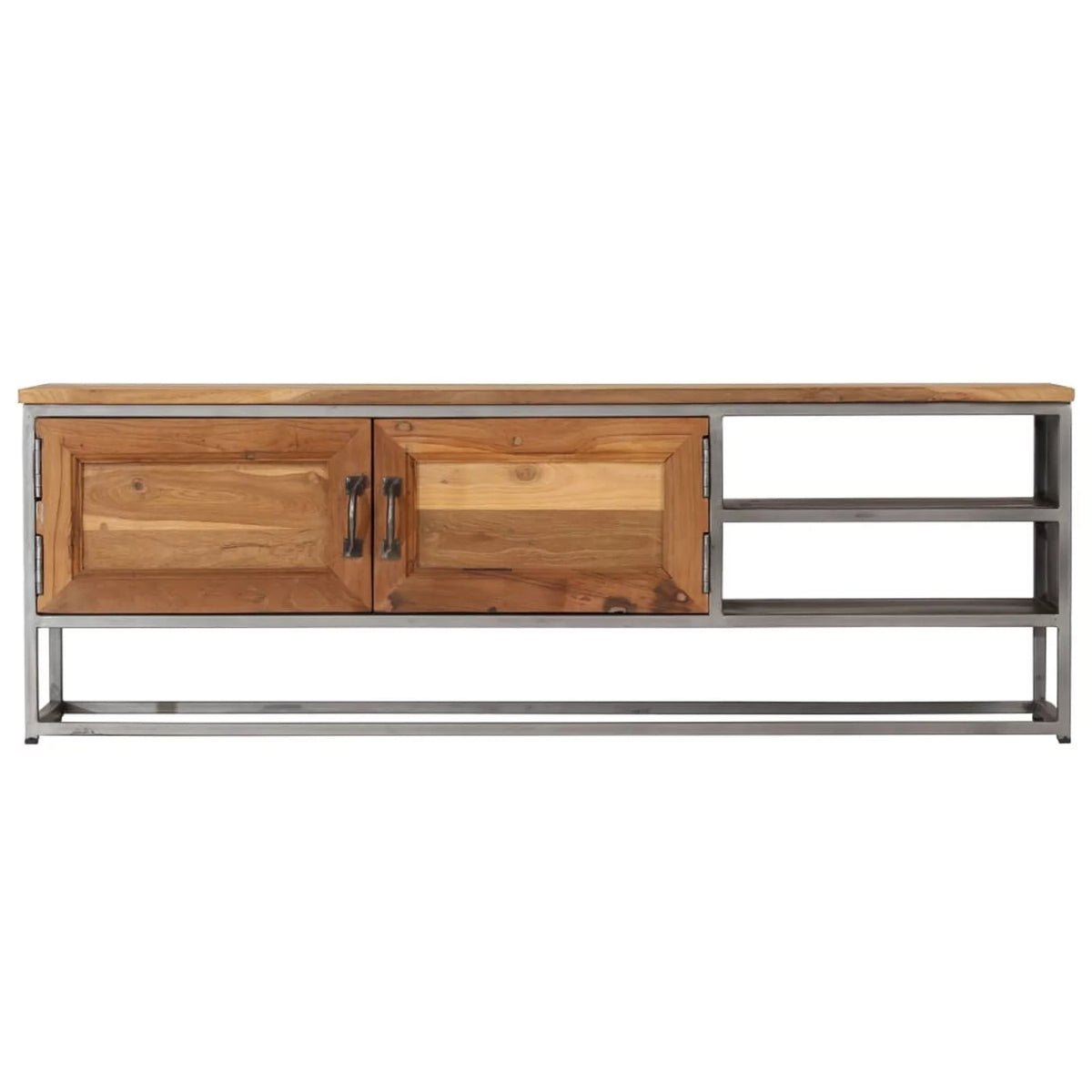 Teak Wood TV Stand with Storage Cabinet and Shelves Steel Frame F253790