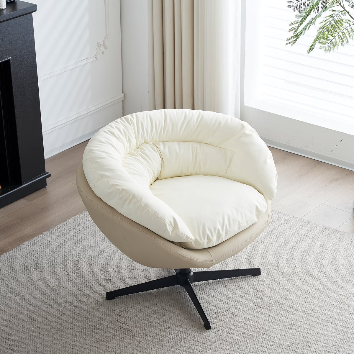 Swivel Sofa Barrel Chair, Two Tone Beige Gray and White I53915