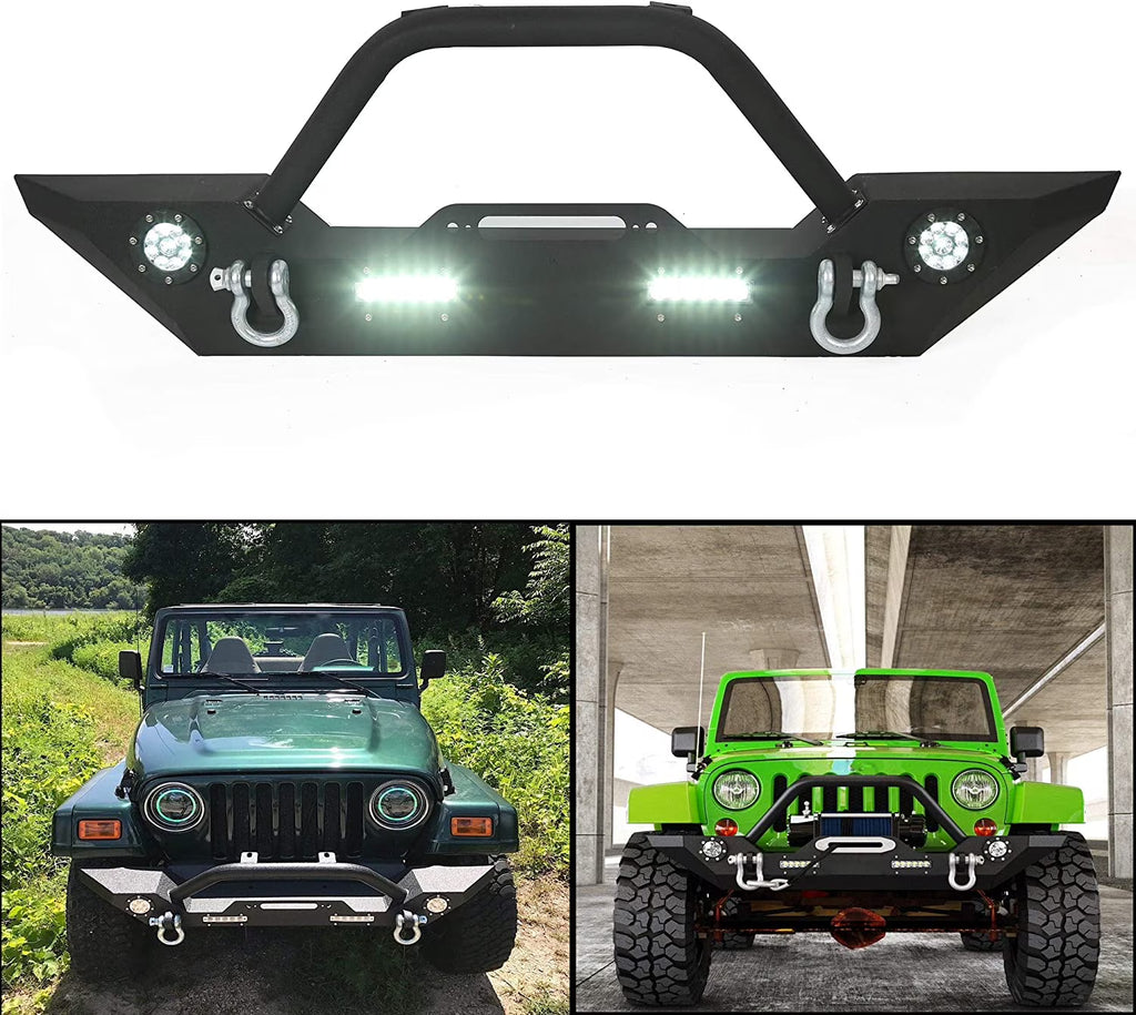 Front Bumper with Winch Plate LED Lights D-rings D6748